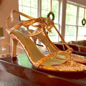 Gold snakes skin strappy sandals. Newport News